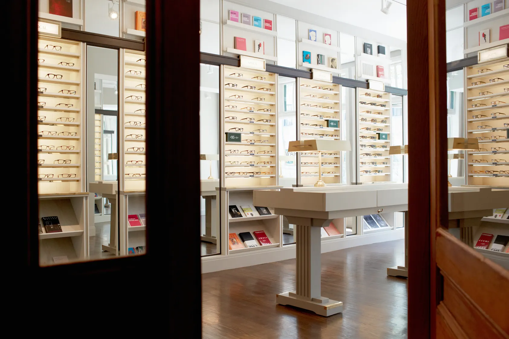 The display walls framed by the opening into the next room.
